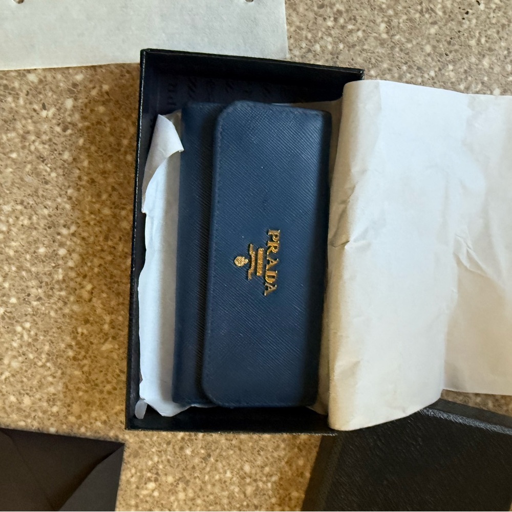 Gently Preowned Prada Saffiano Bluette Leather Keychain